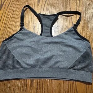 Auden Nursing Lightly Lined Yoga Bra Gray Heathered Seamless Racerback Size XL